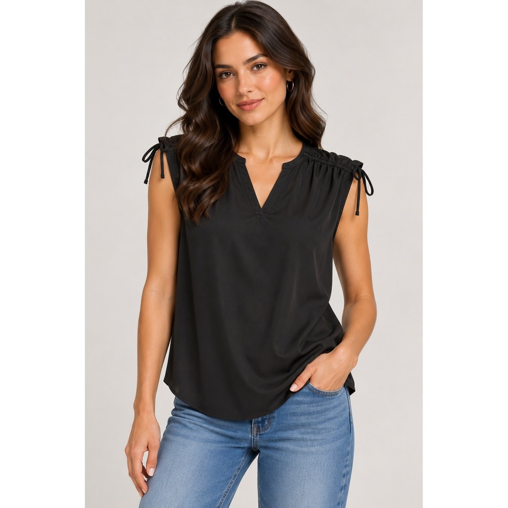 Express Blouse Womens S Black Excellent Sleeveless V-Neck Shoulder Tie Top
